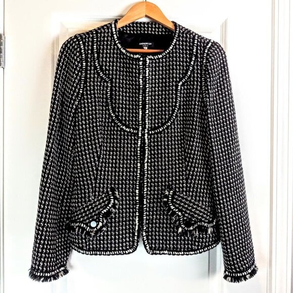 Andrew GN Paris Sequin Embellished Fringed Trim Tweed Wool Jacket - Picture 1 of 5